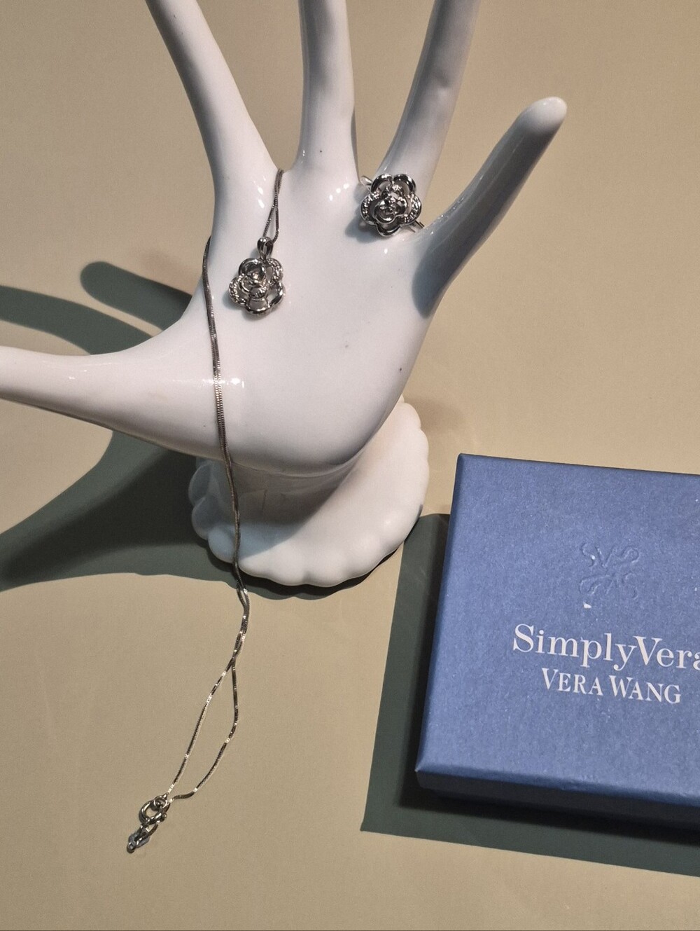 Simply Vera Vera Wang Silver Rose Pendant Necklace and Ring Set